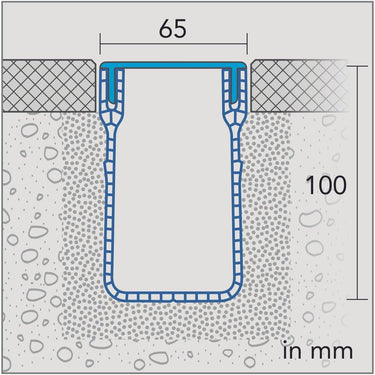 Entwässerungsrinne Aluminium, PVC eloxiert schwarz Breite 65 mm, Höhe 100 mm, Länge 200 cm für Balkon und Terrasse